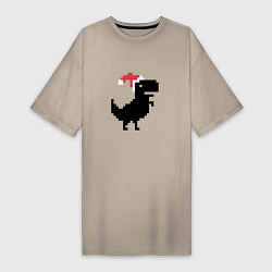 Женская футболка-платье Новогодний гугл динозаврик