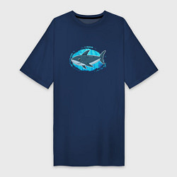Футболка женская-платье Мультяшная акула под водой, цвет: тёмно-синий