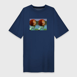 Футболка женская-платье Мем с обезьяной, цвет: тёмно-синий
