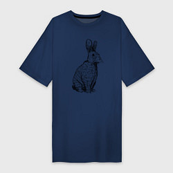 Футболка женская-платье Нарисованный карандашом кролик, цвет: тёмно-синий