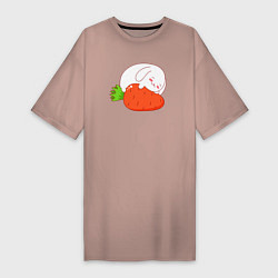 Футболка женская-платье Зайчик на морковке, цвет: пыльно-розовый