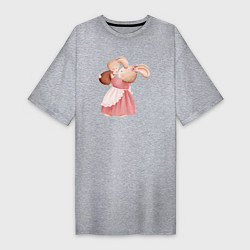 Футболка женская-платье Зайка с зайчонком, цвет: меланж