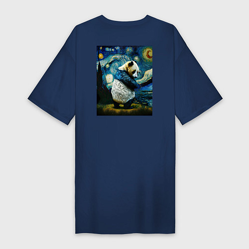 Женская футболка-платье Панда Ван Гога / Тёмно-синий – фото 2