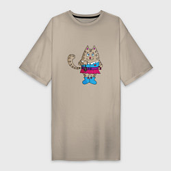 Женская футболка-платье Влюбленная серая кошка под луной
