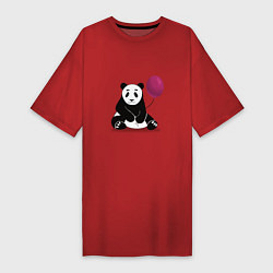 Футболка женская-платье Панда с шариком, цвет: красный