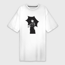 Женская футболка-платье Уэнсдей Аддамс с зонтом черно-белый