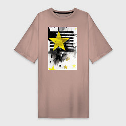 Женская футболка-платье Желтая звезда на полосах