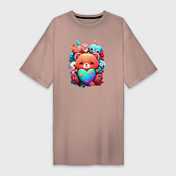 Женская футболка-платье Медведи и сердечки