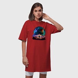 Футболка женская-платье Киборг и космический пейзаж, цвет: красный — фото 2