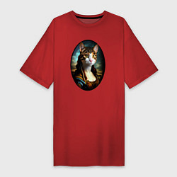Футболка женская-платье Леди кошка - нейросеть - портрет, цвет: красный