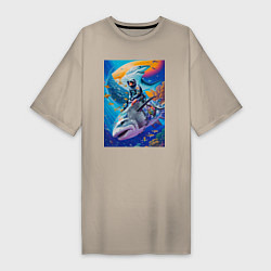 Футболка женская-платье Cyber shark - ocean and space - art, цвет: миндальный