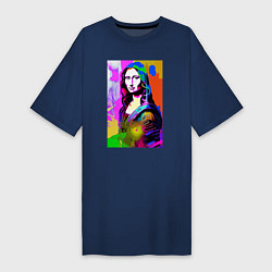 Футболка женская-платье Mona Lisa - Gioconda - pop art, цвет: тёмно-синий