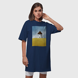 Футболка женская-платье Ветряная мельница в поле, цвет: тёмно-синий — фото 2