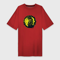 Футболка женская-платье Cyberpunk girl черный желтый, цвет: красный