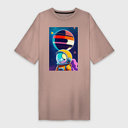 Женская футболка-платье Улыбчивый астронавт в космосе