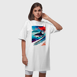 Футболка женская-платье Shark - watercolor - art, цвет: белый — фото 2