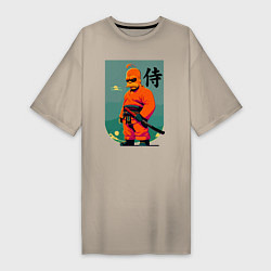 Футболка женская-платье Гомер Симпсон - самурай - нейросеть, цвет: миндальный