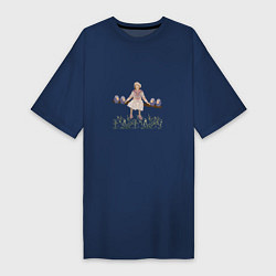 Женская футболка-платье Птички с девочкой сидящие