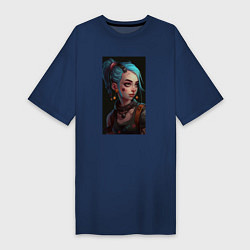 Футболка женская-платье Jinx art Arcane League of Legends, цвет: тёмно-синий