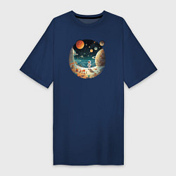 Футболка женская-платье Космический путешественник: арт нейросети, цвет: тёмно-синий