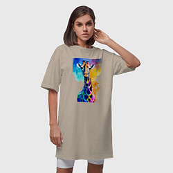Футболка женская-платье Маленький жирафёнок - Африка - акварель, цвет: миндальный — фото 2