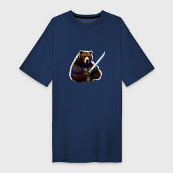 Футболка женская-платье Медведь берсерк, цвет: тёмно-синий