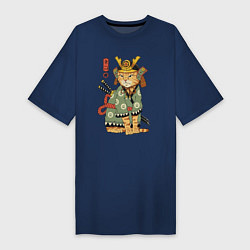 Футболка женская-платье Samurai battle cat, цвет: тёмно-синий