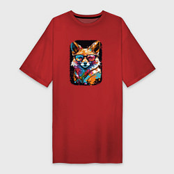 Футболка женская-платье Abstract Colorful Fox, цвет: красный