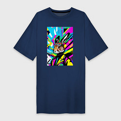 Футболка женская-платье Прикольный заяц - поп-арт - нейросеть, цвет: тёмно-синий