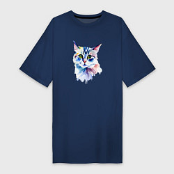 Женская футболка-платье Акварельный волшебный котик