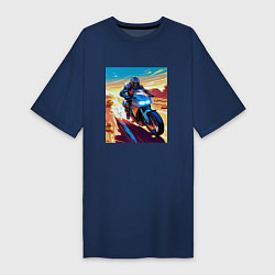 Футболка женская-платье Мотоциклист в пустыне, цвет: тёмно-синий