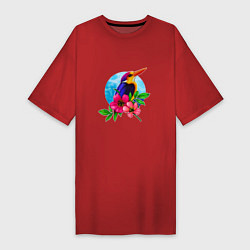 Женская футболка-платье Тропическая птица в цветах