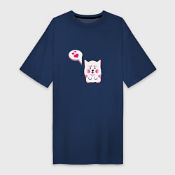 Женская футболка-платье Милый котик с сердечками