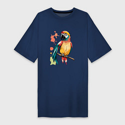 Футболка женская-платье Попугай в брызгах краски, цвет: тёмно-синий