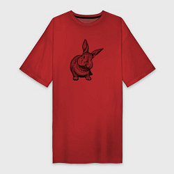 Футболка женская-платье Кролик любопытный, цвет: красный