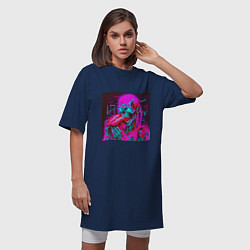 Футболка женская-платье Неоновый скелет зомби, цвет: тёмно-синий — фото 2