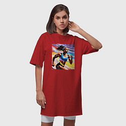 Футболка женская-платье Девушка спринтер, цвет: красный — фото 2