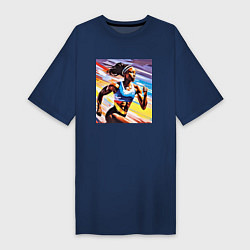 Футболка женская-платье Девушка спринтер, цвет: тёмно-синий
