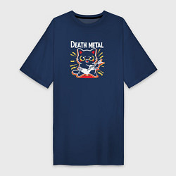 Женская футболка-платье Death metal - котик с гитарой