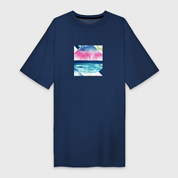Футболка женская-платье Абстрактное море закат рассвет, цвет: тёмно-синий