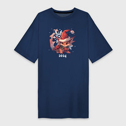 Футболка женская-платье Happy Dragon year 2024, цвет: тёмно-синий