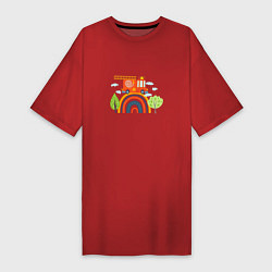 Женская футболка-платье Пожарная машина едет по радуге