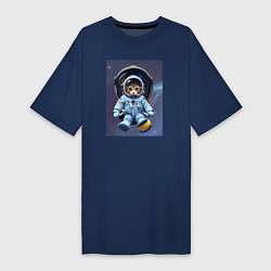 Футболка женская-платье Котенок отправляется в космос, цвет: тёмно-синий