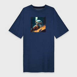Футболка женская-платье Космонавт и лес, цвет: тёмно-синий