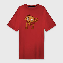 Футболка женская-платье Удивлённая обезьянка, цвет: красный