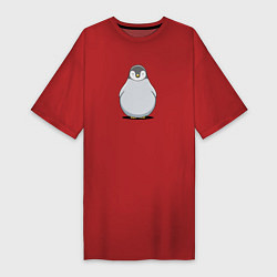 Футболка женская-платье Птенец пингвина мультяшный, цвет: красный