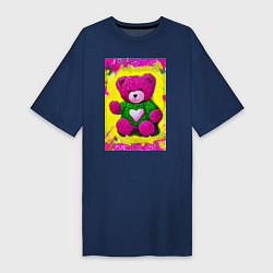 Футболка женская-платье Розовый мишка плюшевый, цвет: тёмно-синий