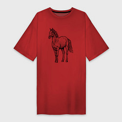 Футболка женская-платье Лошадь стоит, цвет: красный