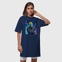Футболка женская-платье Homer Simpson with a gun - cyberpunk - ai art, цвет: тёмно-синий — фото 2