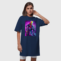 Футболка женская-платье Барт Симпсон крутой скейтбордист - нейросеть, цвет: тёмно-синий — фото 2
